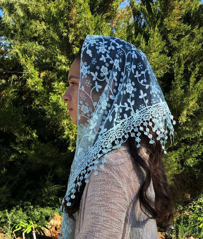 Cherry Blossom Church Veil - BLUE 48″ x 13″