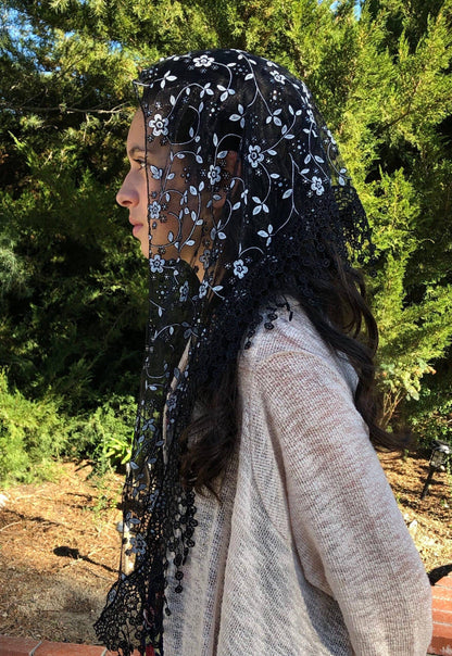 Cherry Blossom Church Veil - BLACK 48″ x 13″  