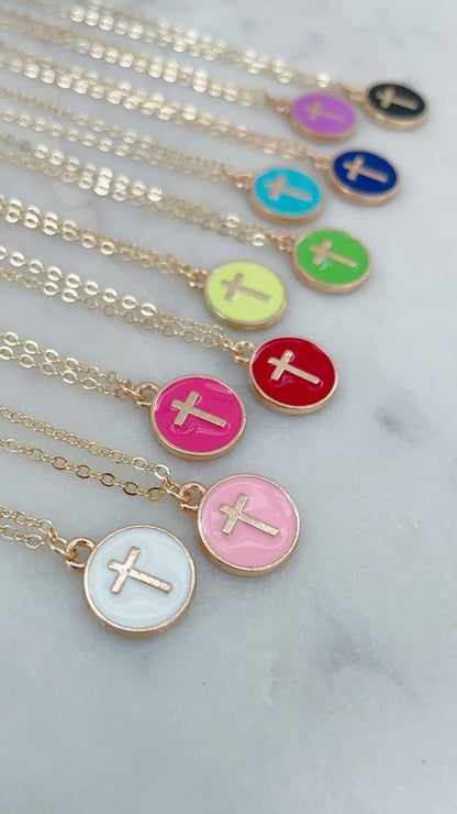 Kids Necklace, Cross Necklace, Cross Jewelry, Religious Gift: Hot pink / Child-sized (adjustable)