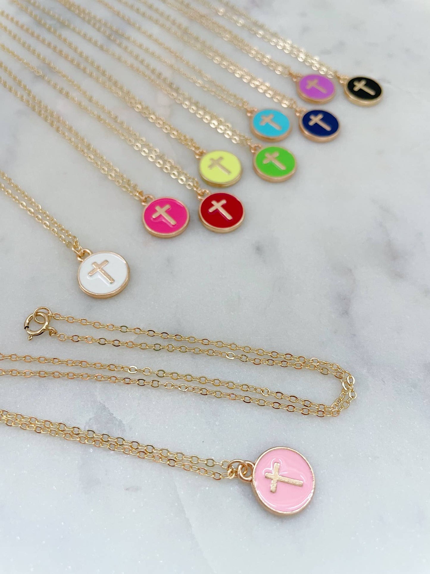 Kids Necklace, Cross Necklace, Cross Jewelry, Religious Gift: Hot pink / Child-sized (adjustable)