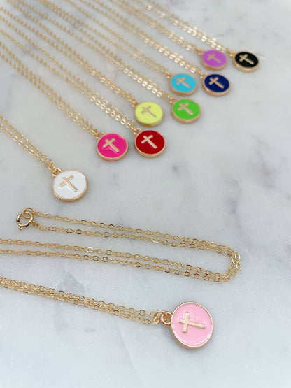 Kids Necklace, Cross Necklace, Cross Jewelry, Religious Gift: Hot pink / Child-sized (adjustable)