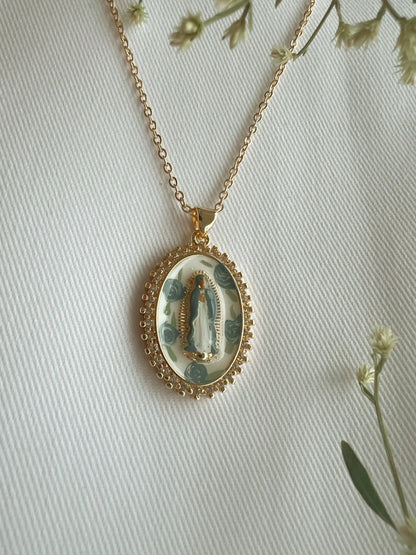 COMING SOON Mother Mary in Blue Roses Necklace