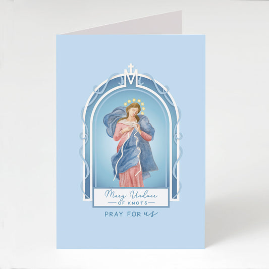 Mary, Undoer of Knots Prayer Card | Blue